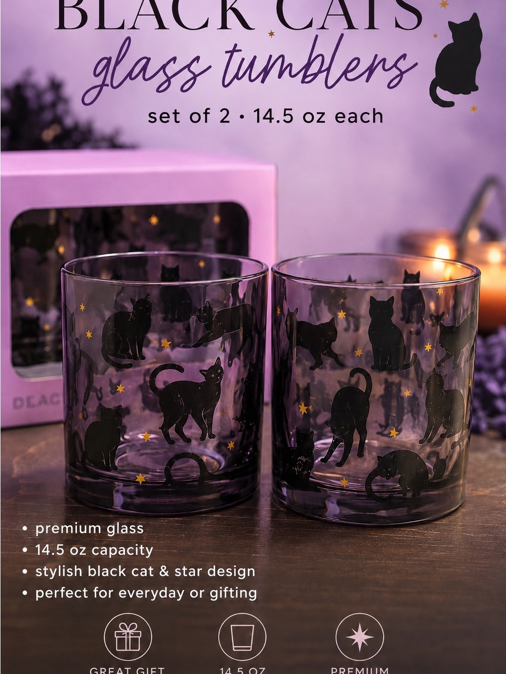 Black Cats Glass Tumblers by